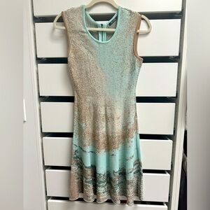 NIC + ZOE Sleeveless Knit Twirl Dress Champagne Turquoise Size PS